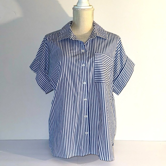 Casa Cabana blue & White Stripe Top Blouse New - Picture 1 of 4